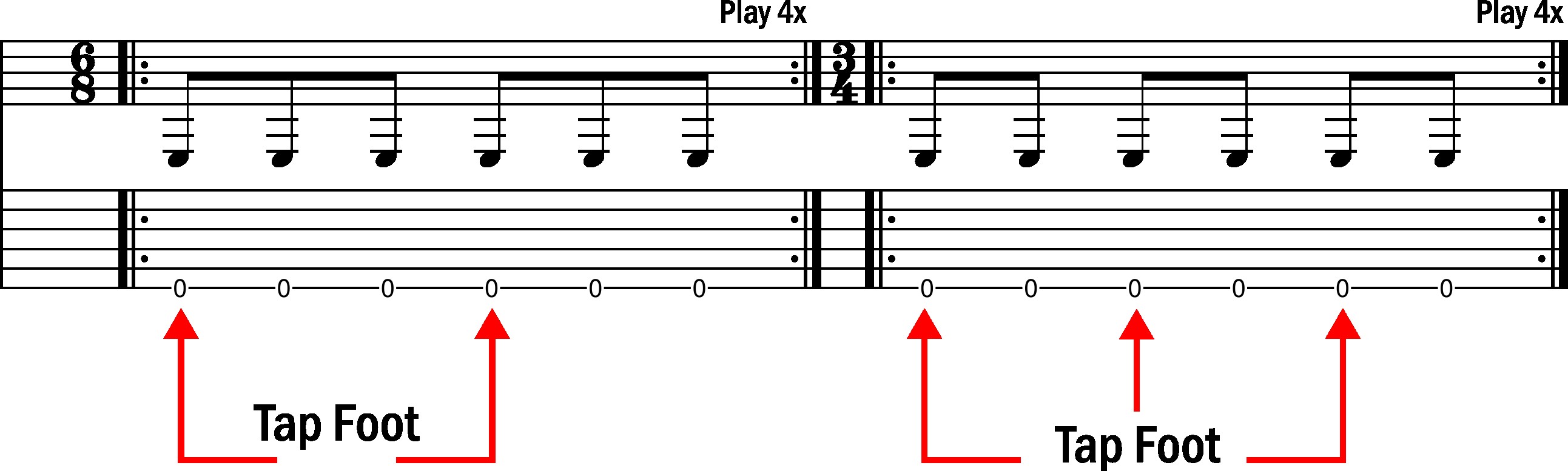 6/8 vs 3/4 with foot taps - notes beamed in threes versus pairs